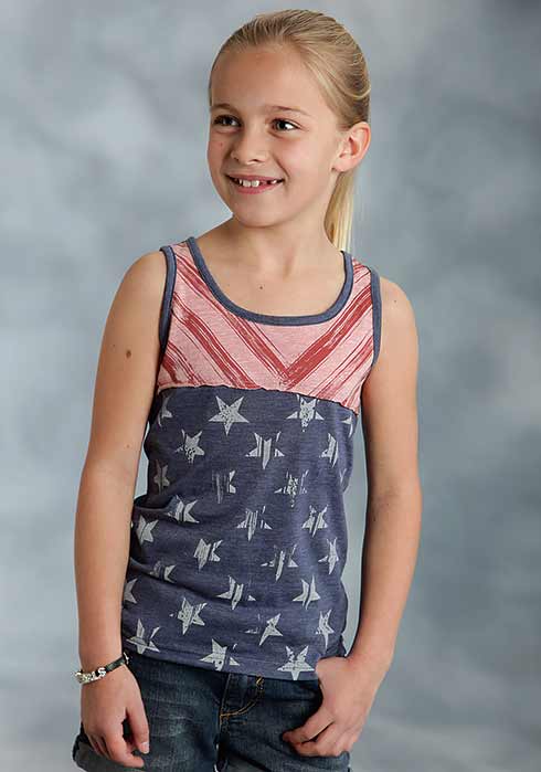 03-009-0514-2041 BU Stars & Stripes Girls Roper Tank Top