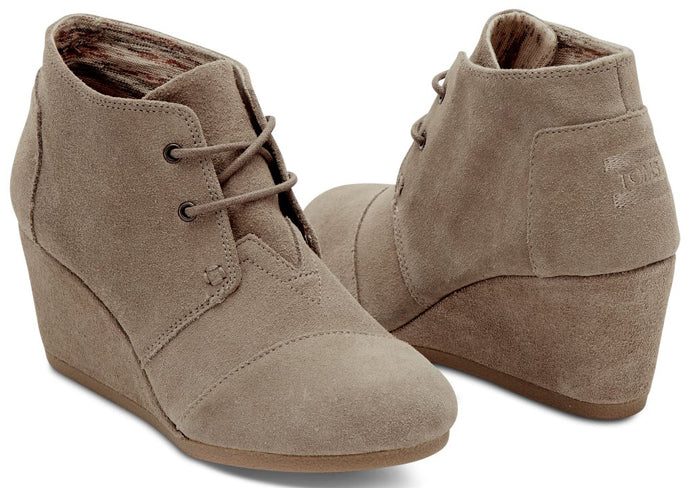 10006257 Taupe Suede Lace-Up Desert Wedge Bootie Toms Womens Shoes