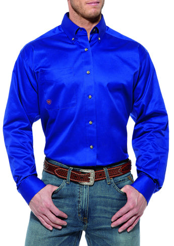 10006660 Blue Solid Twill Long Sleeve Button Down Ariat Mens Shirts