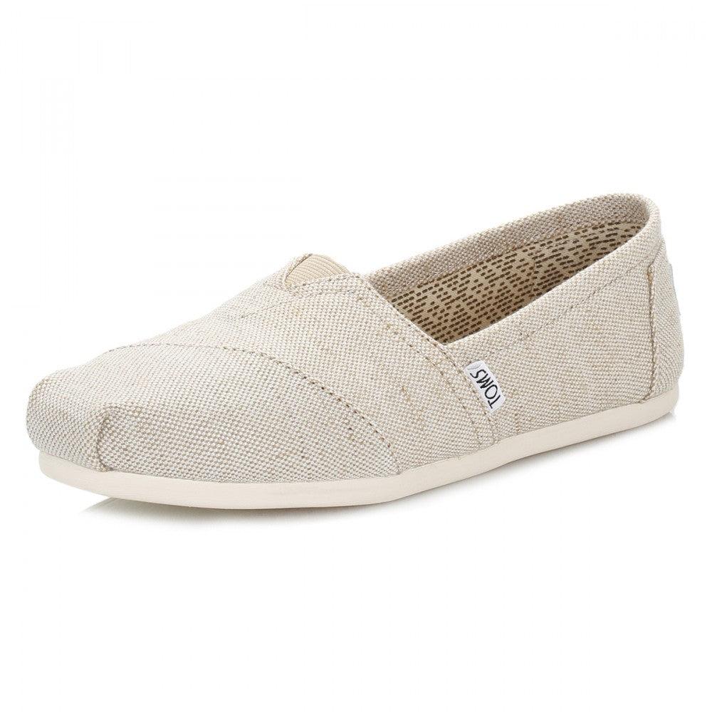 10008015 Natural Metallic Burlap Women's Slip On Toms Shoes