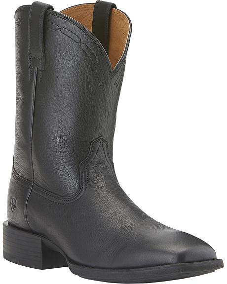 10015291 Black Leather Wide Square Toe Roper Ariat Mens Boots