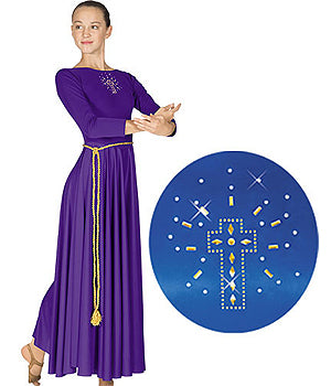 11524 Liturgical Polyester Dress With Cross Applique - Adult Sizes