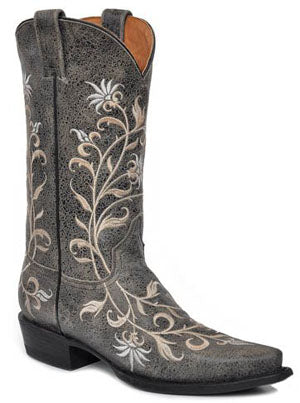12-021-6105-0516 Cream Floral Snip Toe Stetson Womens Cowboy Boots