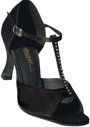 12002 Black Rhinestone T-Strap Ballroom Dance Shoes (Sizes 5-10)