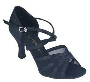 12005-15 Black Satin with Mesh Stephanie Dane Ballroom Shoes