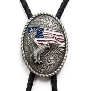22612 Antique Silver-Tone Eagle and Flag M&F Western Bolo Ties