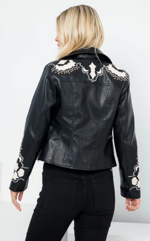 26 International Black Faux Leather Women's Moto Jacket 14443-BLKWHT