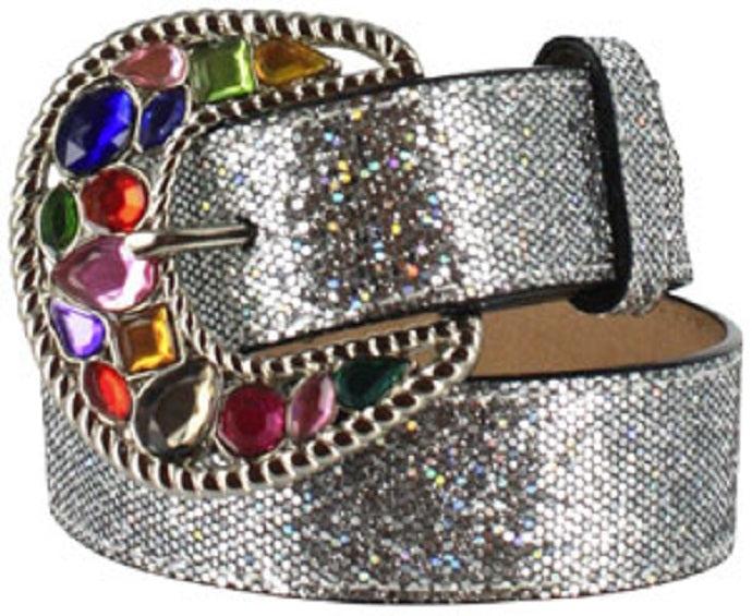 3211 Silver Glitter & Rhinestone Buckle Western 3D Girls Belts