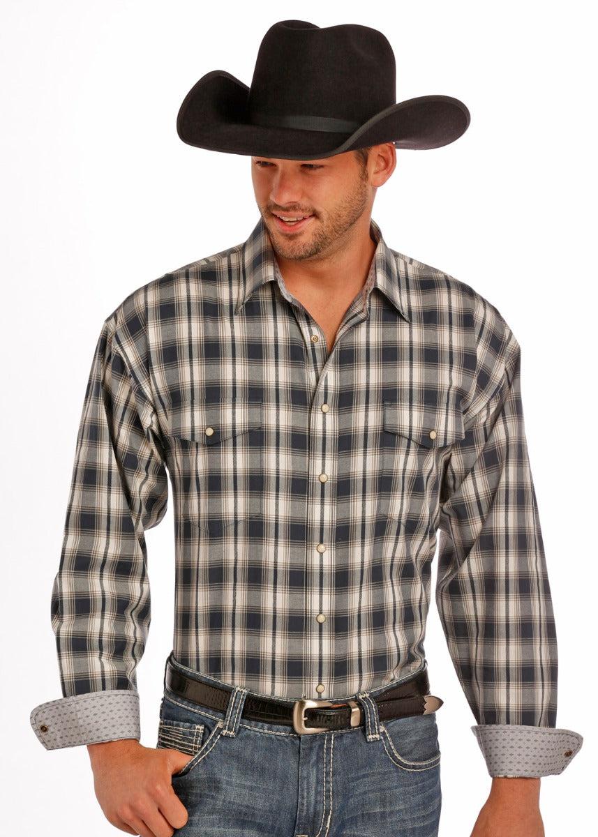 36S9146 Plaid Dobby Mens Panhandle Slim Long Sleeve Snap Western Shirt