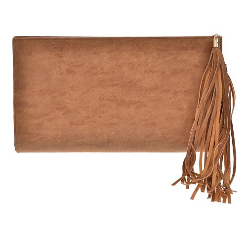 3AM Brown Rectangular Shaped Clutch With Long Tassel 3730