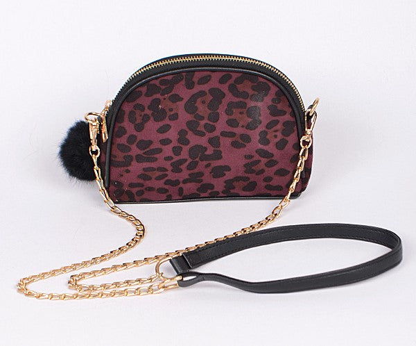 3AM Burgundy Animal Print Clutch With Chain 6487