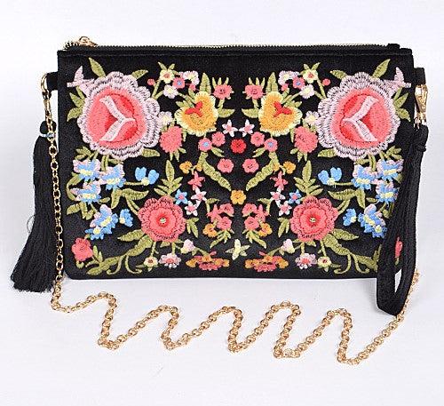 3AM Imports Black Unique Design Colorful Faux Velvet Clutch 5662