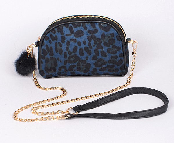 3AM Navy Women's Animal Print Clutch With Chain 6487