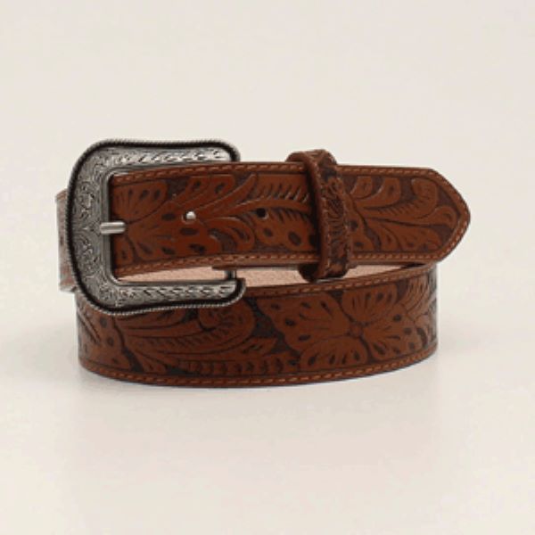 3D Belt Co. Brown Basket Weave Buckle and Floral tooled Belt DWC1351