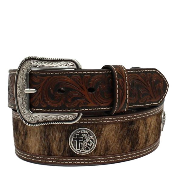 3D Belts Brown Men's Genuine Leather Brown Strap belt with Calf Hair D100011302