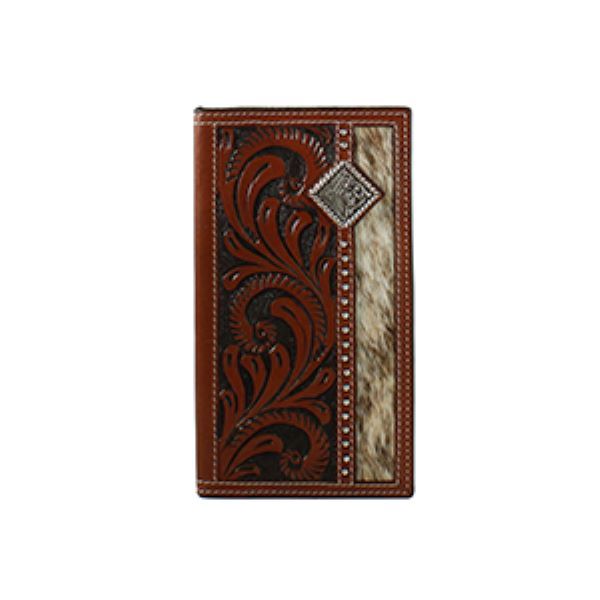 3D Brown Genuine Leather with Aluminum Alloy Smart Wallet with Tooled Design D250002602