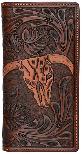 3D Rodeo Floral Embossed Steer Head Men's Wallet DW905
