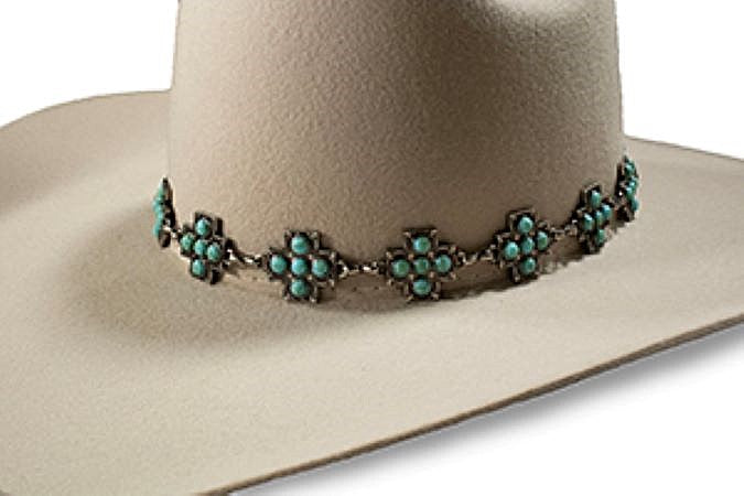 3D Turquoise Hatband with Southwest Engraved Cross Conchos and Lobster Claw Clasp D740002833