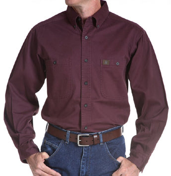 3W501BG Burgundy Riggs Workwear Twill Long Sleeve Wrangler Mens Shirts