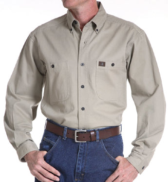 3W501KH Khaki Riggs Workwear Twill Long Sleeve Wrangler Mens Shirts