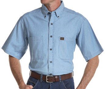 3W531BL Riggs Workwear Chambray Short Sleeve Wrangler Mens Shirts