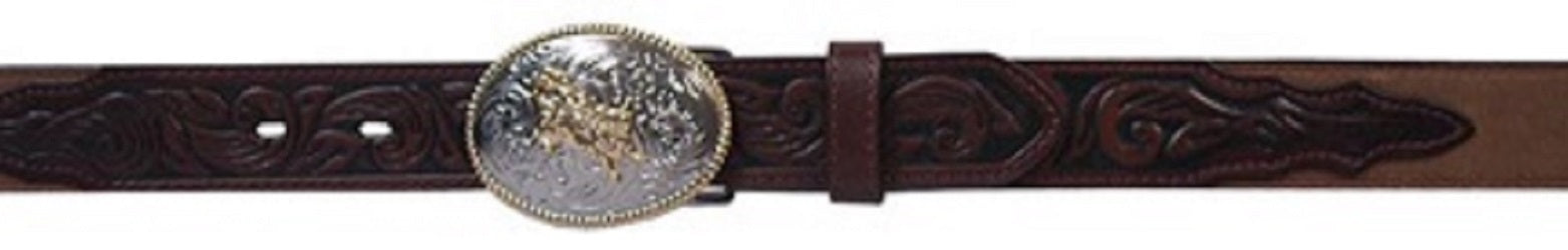 4202 Leather 1 1/4-in Floral Bullrider Buckle 3D Kids Western Belts