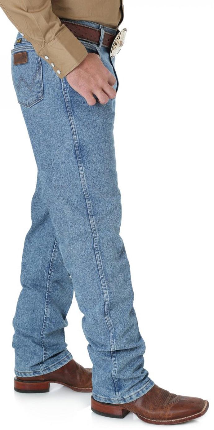 47MACSB Stone Bleach Performance Boot Cut Wrangler Mens Jeans