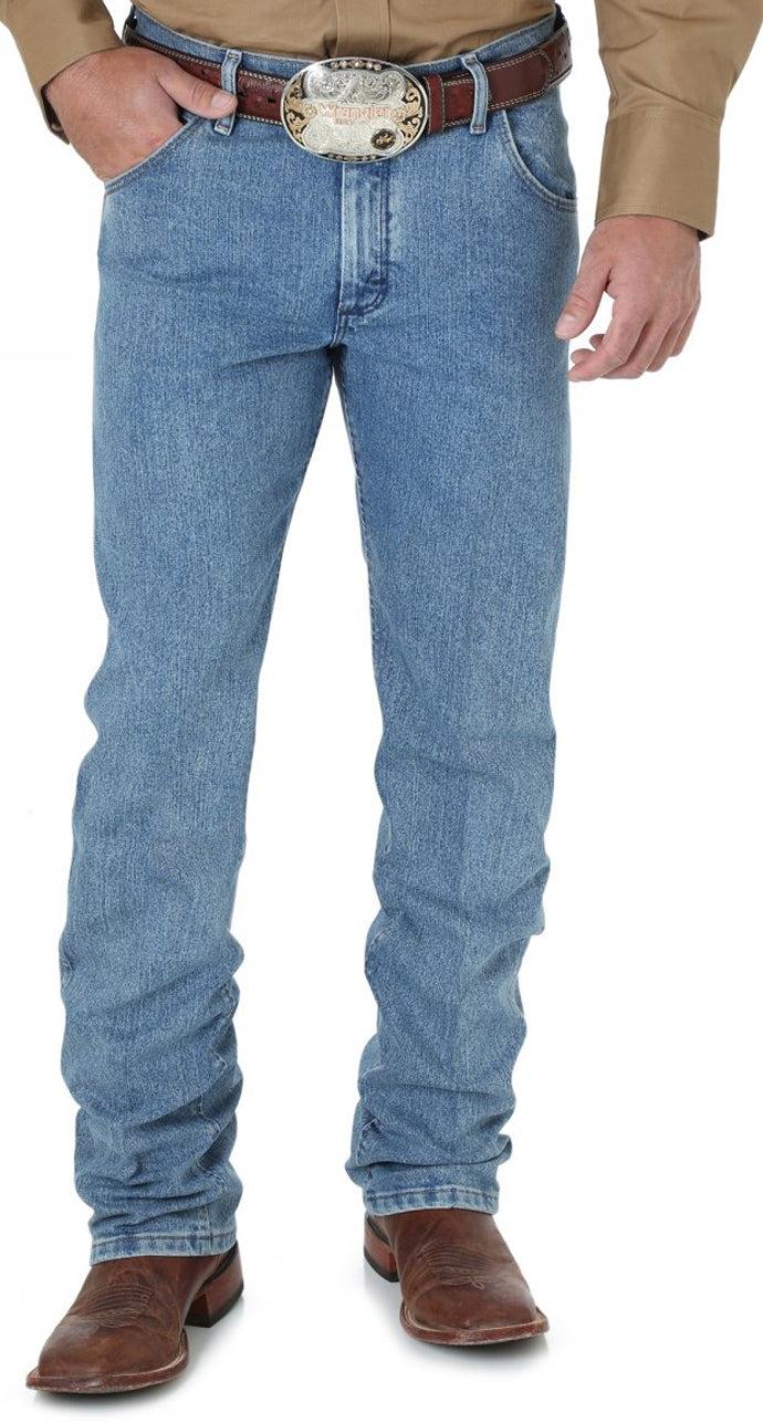 47MACSB Stone Bleach Performance Boot Cut Wrangler Mens Jeans