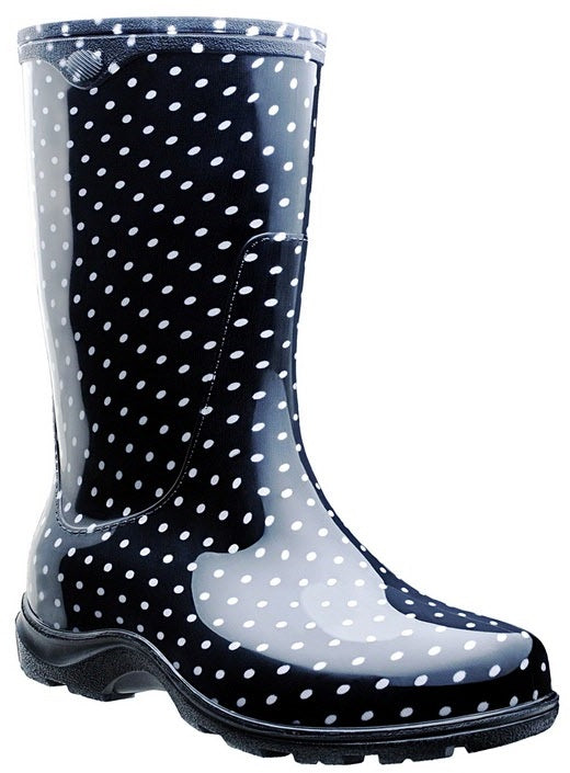 5013BP Black and White Polka Dot Ladies Rain Boots
