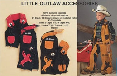50830-01/02 Little Outlaw Cowhide M& F Kids Chap and Vest Sets