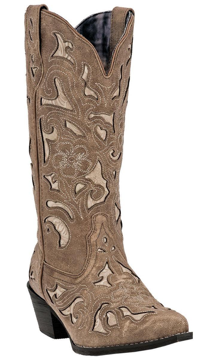 52041 Tan Crackle Leather Bone Underlay Womens Western Cowboy Boots