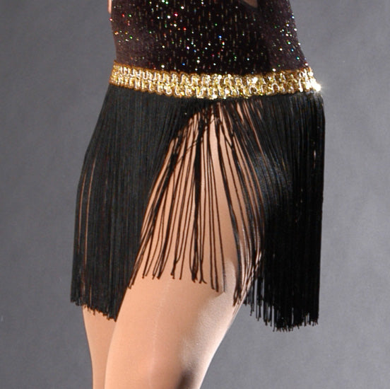 536G 12 IN Fringe Skirt with Gold sequin band -Adult Sizes