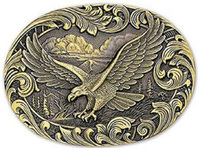 60803C Soaring Eagle Brass Oval Montana Silversmiths Belt Buckles