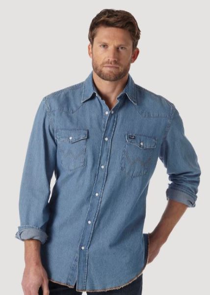 70127SW Denim Cowboy Cut Work Western Long Sleeve Wrangler Mens Shirt