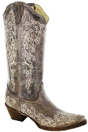 A1094 Brown Crater Bone Embroidered Corral Womens Western Cowboy Boots