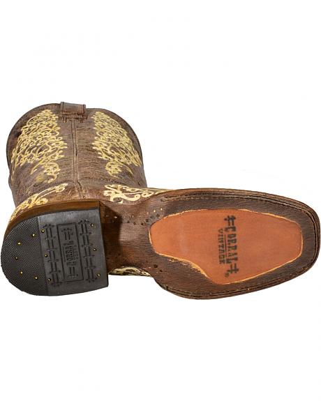 A2663 Corral Brown Crater Embroidered Square Toe Western Cowgirl Boots