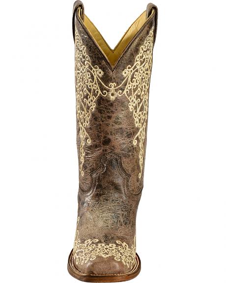 A2663 Corral Brown Crater Embroidered Square Toe Western Cowgirl Boots