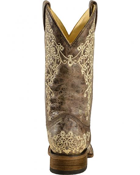 A2663 Corral Brown Crater Embroidered Square Toe Western Cowgirl Boots