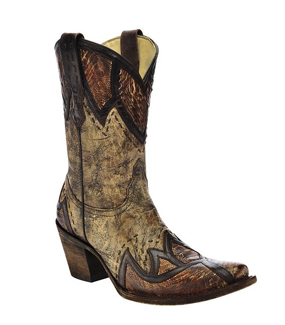 A3113 Sand Ostrich Leg Patchwork Short Corral Women's Western Boots