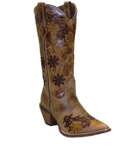 Abilene Tan Embroidery Rawhide J Toe on Snip Sole Womens Western Boots 5024