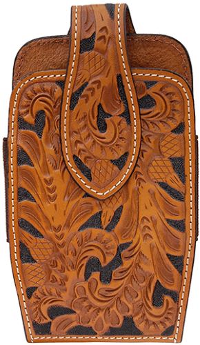 Acorn Hand-Tooled Leather Phone Holder with Contrast Stitching DPH653