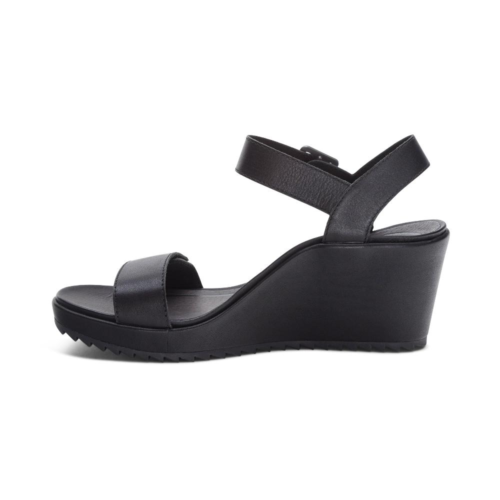 Aetrex Black Andrea Quarter Strap Women's Wedge Shoes HW220
