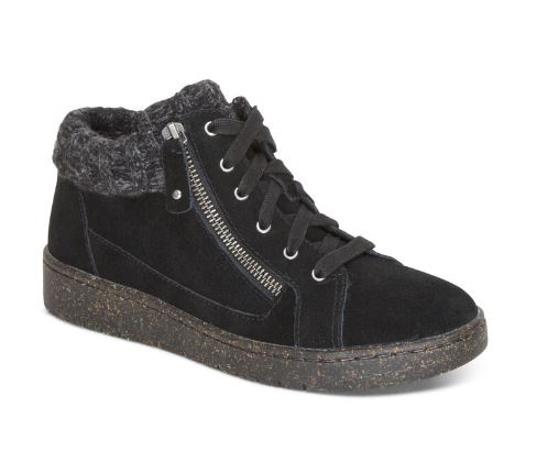 Aetrex Black Bonnie Arch Support Womens Suede Sneakers PC320