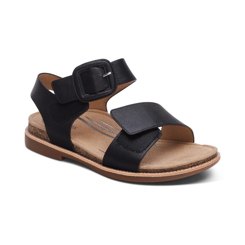 Aetrex Black Claire Quarter Strap Women's Sandals FC170