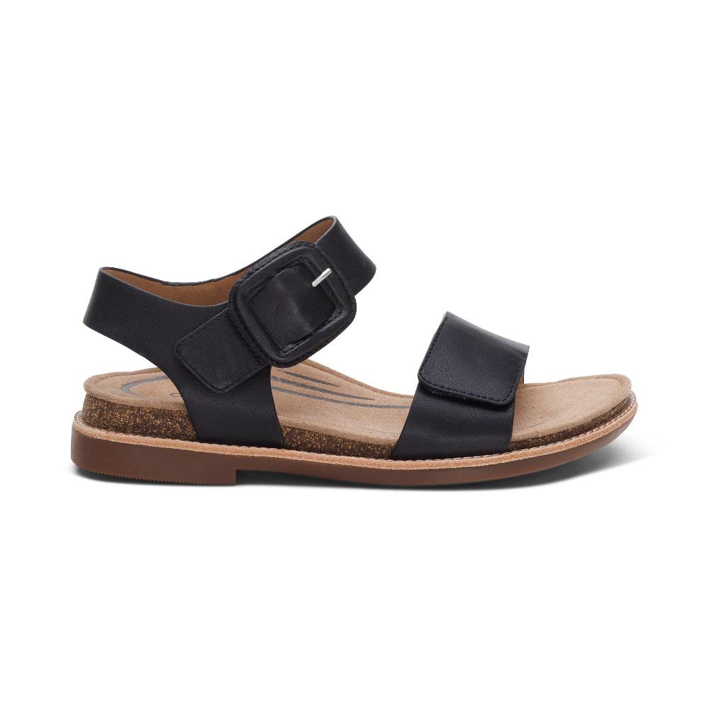 Aetrex Black Claire Quarter Strap Women's Sandals FC170