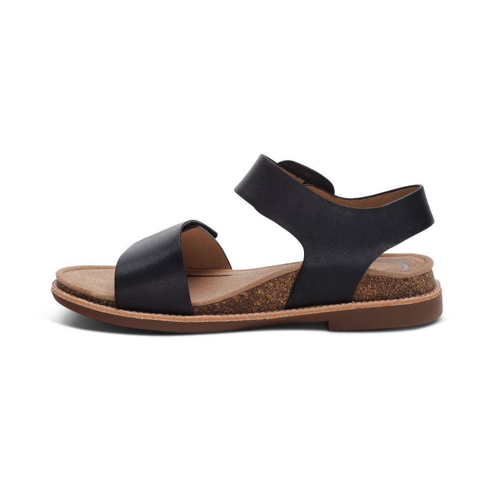 Aetrex Black Claire Quarter Strap Women's Sandals FC170