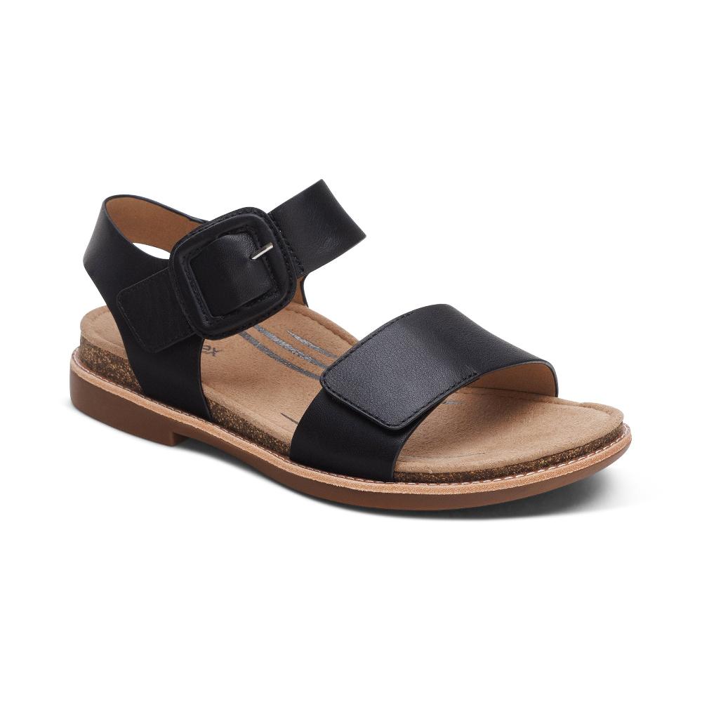 Aetrex Black Claire Quarter Strap Women's Sandals FC170