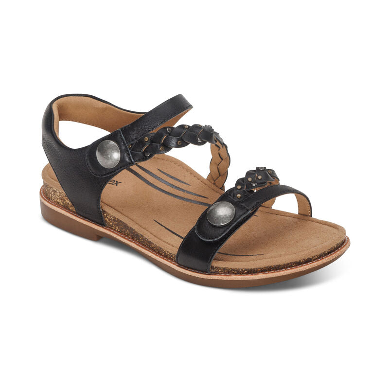 Aetrex Black Jenn Quarter Strap Womens Sandals FC150W