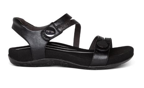 Aetrex Black Jess Adjustable Quarter Strap Womens Sandals SE210