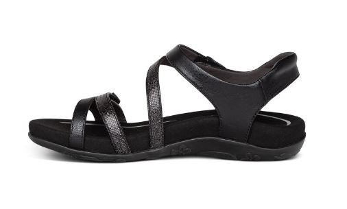 Aetrex Black Jess Adjustable Quarter Strap Womens Sandals SE210